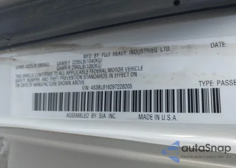 2009 Subaru Legacy 2.5I z USA, uszkodzony, nr VIN 4S3BL616297228205